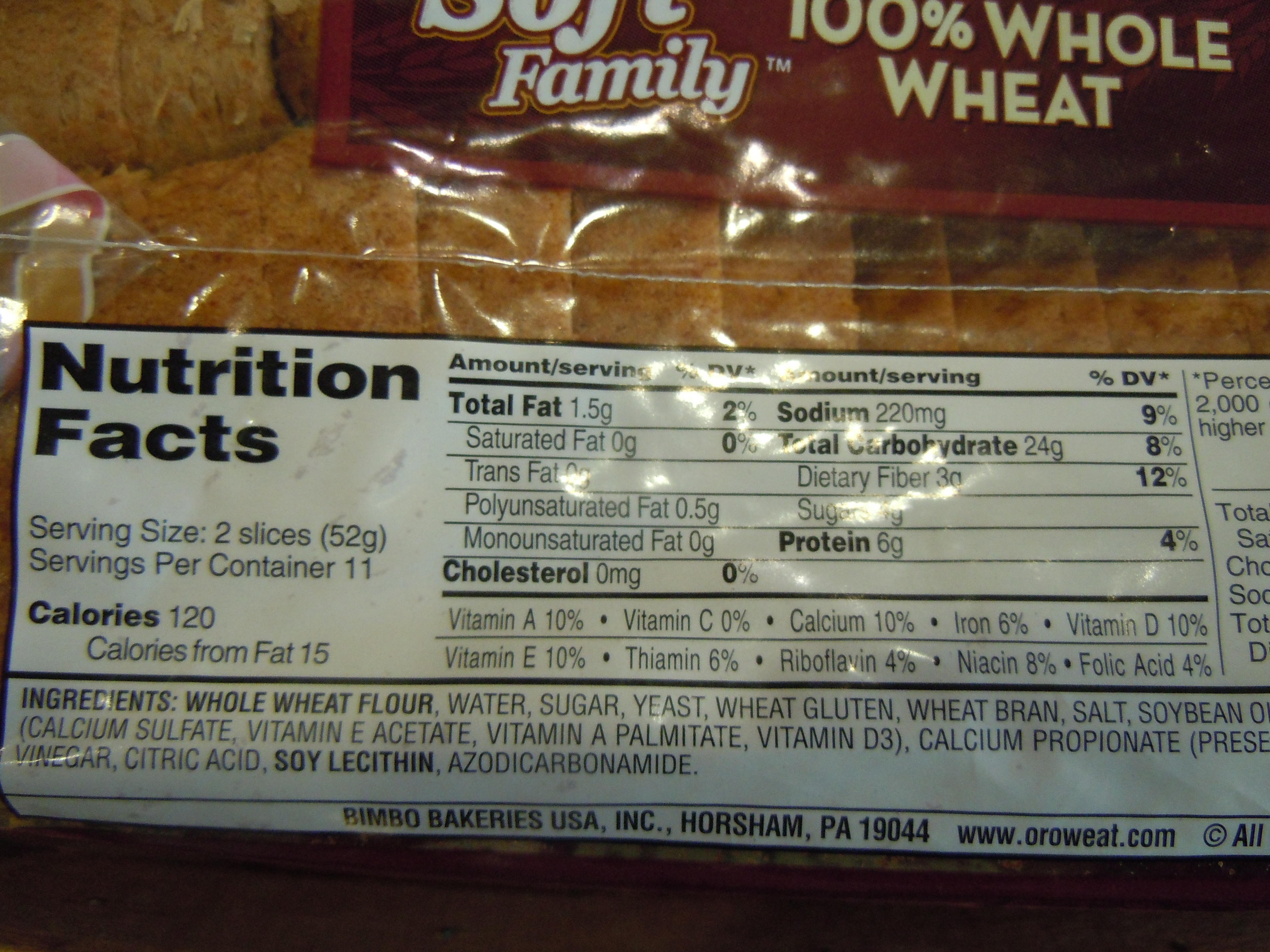 whole wheat bread nutrition facts 2 slices